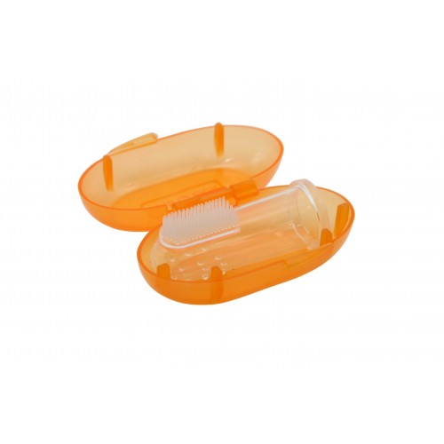 Зубная щетка-массажер силиконовая с контейнером BABY TEAM 7200 оранжевый