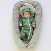 Кокон для новорожденных ELA Textile&Toys Велюр Зеленый/Серый BP001PG