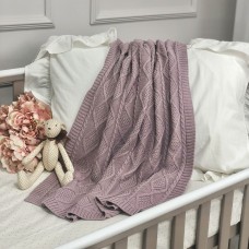 Плед для новорожденных вязаный Маленькая Соня Ромб-Коса Лиловый 937142