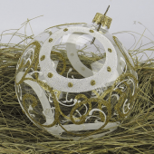 Новогодний шар на елку Santa Shop Четыре круга Геометрия на прозрачном Белый/Золотой 10 см 4820001024074