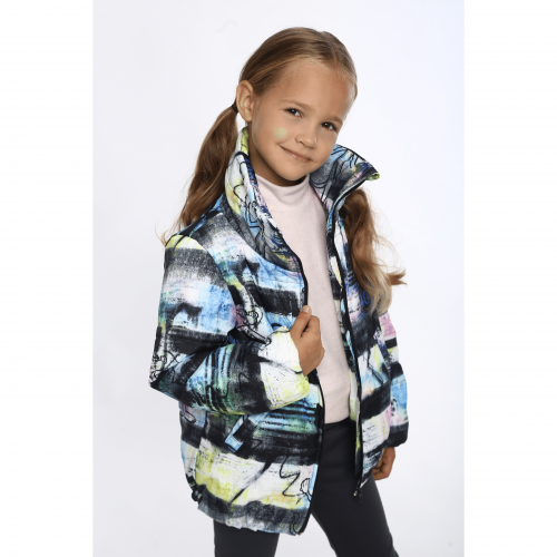 Детская куртка для девочки Модный карапуз Граффити Черный/Синий 7-10 лет 111-00033-0