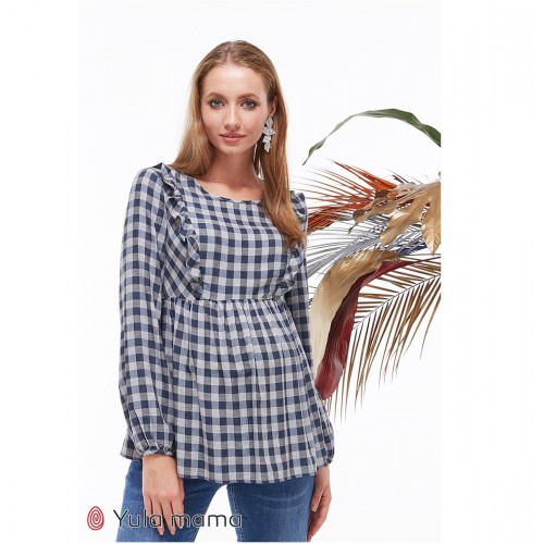 Блузка для беременных и кормящих Юла мама Marcela BL-39.011 синий/серый