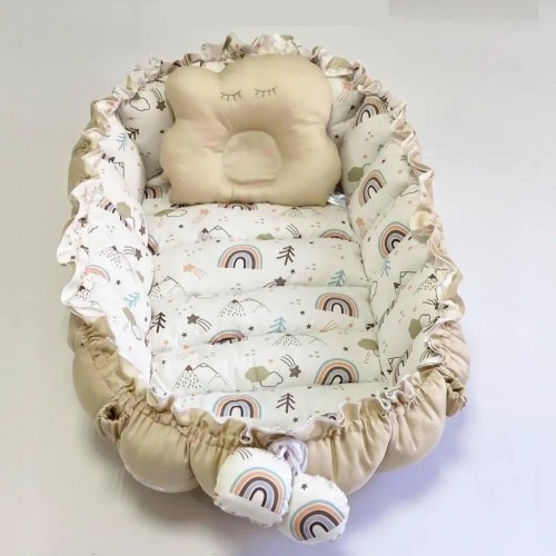 Кокон для новорожденных 2в1 Happy Luna Babynest Playmate Бежевый/Белый 0740