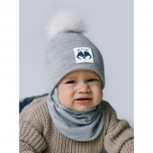 Зимняя вязаная шапка и манишка детская Дембохаус Серый 2-10 месяцев Пето