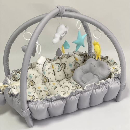 Кокон для новорожденных 2в1 Happy Luna Babynest Playmate Plastik bag Серый/Молочный 0759