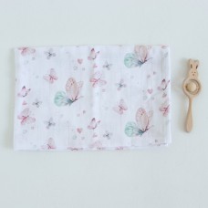 Муслиновая пеленка для детей ELA Textile&Toys Бабочки Белый/Розовый/Зеленый 100х80 см DM001B