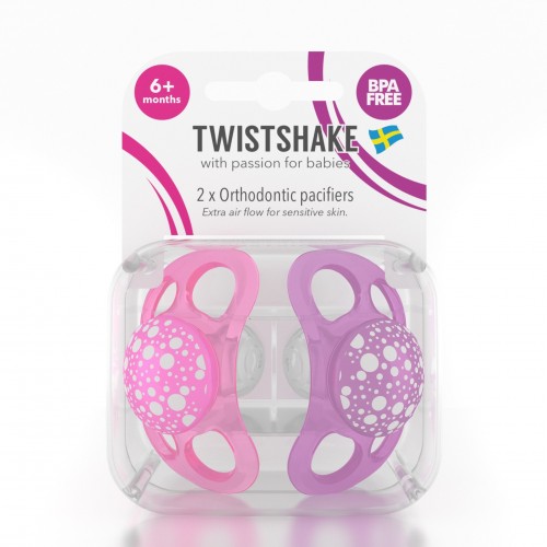 Пустышка силиконовая ортодонтическая Twistshake 6+ мес 2 шт Розовый/Фиолетовый 78088