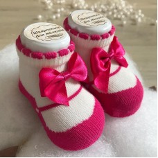 Детские носки для новорожденных BetiS Бант 0 - 6 мес Трикотаж Белый/Малиновый 27684400