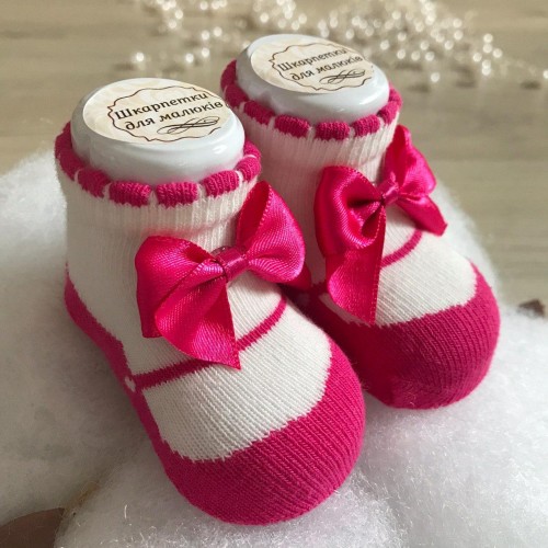 Детские носки для новорожденных BetiS Бант 0 - 6 мес Трикотаж Белый/Малиновый 27684400