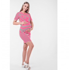 Платье для беременных и кормящих Barcelona Lullababe в полоску мини красный с белым