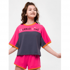 Детская футболка для девочки Smil Розовый цитрус Серый/Малиновый 7 лет 110644