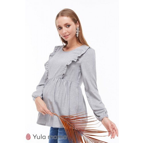 Блузка для беременных и кормящих Юла мама Marcela BL-39.013 серый меланж