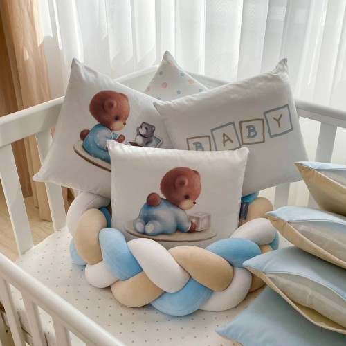 Детское постельное белье и бортики в кроватку Маленькая Соня  Art Design  Baby Teddy голубой Голубой/Бежевый 0239107