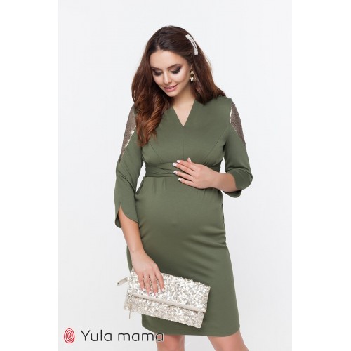 Вечернее платье для беременных и кормящих мам Юла мама Mirella Зеленый DR-49.221