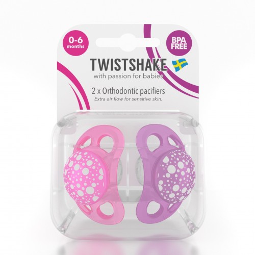 Пустышка силиконовая ортодонтическая Twistshake 0-6 мес 2 шт Розовый/Фиолетовый 78082