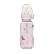 Бутылочка пластиковая для девочки NIP 250 мл с соской силиконовой ортодонтической, средний поток М, 0-6 мес