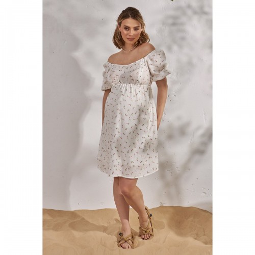 Летнее платье для беременных и кормящих Юла Мама Amadeya Молочный/Розовый DR-24.052