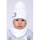 Детские шапка и манишка зимние для девочки Олта Белый от 0 до 3 мес 10-102017