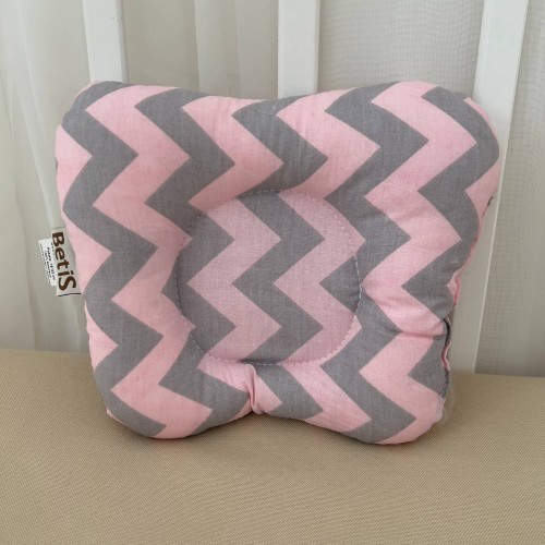 Ортопедическая подушка для новорожденных BetiS Зігзаг Поплин Розовый/Серый 18х22 см 91449164