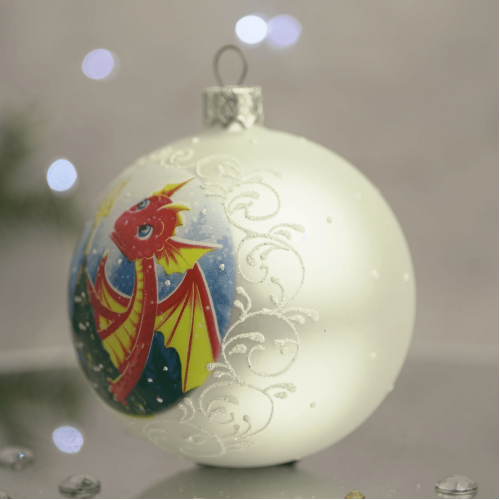 Новогодний шар на елку Santa Shop Дракон - Мечтатель Белый 8,5 см 4820001112665