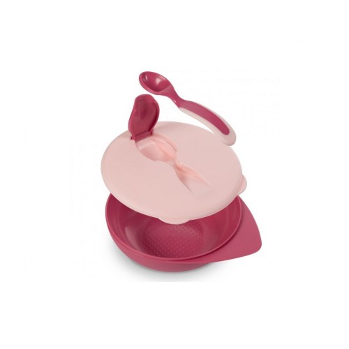 Детская тарелка глубокая с крышкой и ложкой Baboo Розовый 90592