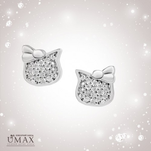 Серебряные сережки пусеты детские UMAX Hello Kitty с фианитами 20370