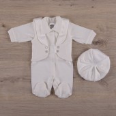 Человечек для мальчика Бетис "МалишОК" с беретом, молочный, интерлок