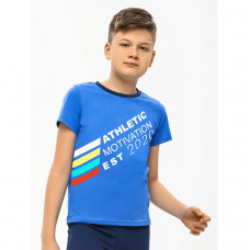 Детская футболка для мальчика Smil Быстрее Выше Сильнее Синий 7-10 лет 110588