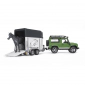 Игровой набор Bruder Джип Land Rover Defender с прицепом для перевозки лошадей и лошадка М1:16 02592