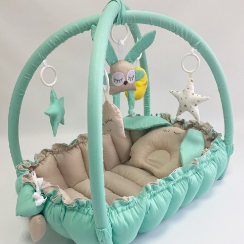 Кокон для новорожденных 2в1 Happy Luna Babynest Playmate Мятный/Коричневый 0729