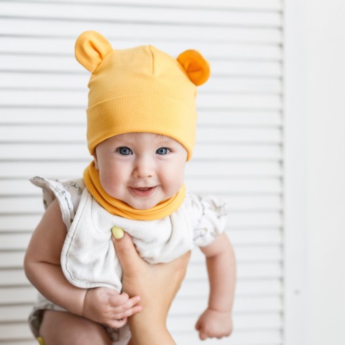 Шапка детская с ушками и снуд демисезон Magbaby Bruin 2-5 лет Горчичный 100758