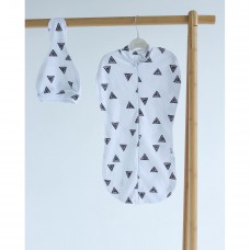 Пеленка кокон для новорожденных на молнии с шапочкой ELA Textile&Toys Треугольники 0 - 3 мес Белый/Серый DZ003T
