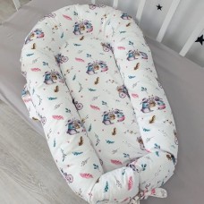 Кокон для новорожденных Oh My Kids Soft OMK Bunnies Сатин Белый/Лиловый Поролон 2 см КК-232-ОМК